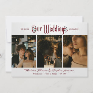 Invitation Script gothique d'Halloween Roses rouges 3 Mariage