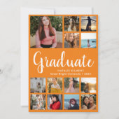 Invitation Script Graduate 14 Photo Collage Orange Graduation (Devant)