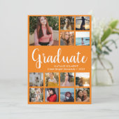 Invitation Script Graduate 14 Photo Collage Orange Graduation (Debout devant)