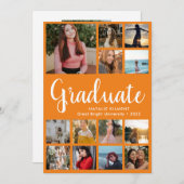 Invitation Script Graduate 14 Photo Collage Orange Graduation (Devant / Derrière)