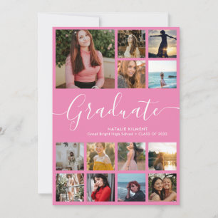 Invitation Script Graduate 14 Photo Collage Pink Graduation