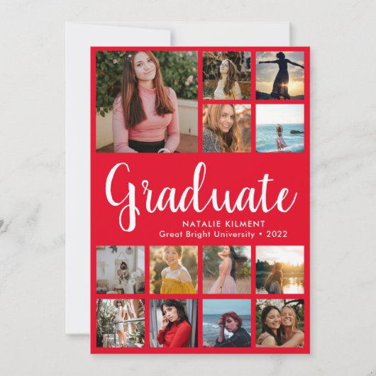 Invitation Script Graduate 14 Photo Collage Red Graduation (Devant)