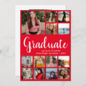 Invitation Script Graduate 14 Photo Collage Red Graduation (Devant / Derrière)