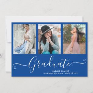 Invitation Script Graduate 4 Photo Collage Bleu Graduation