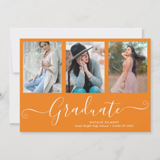 Invitation Script Graduate 4 Photo Collage Orange Graduation (Devant)