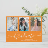 Invitation Script Graduate 4 Photo Collage Orange Graduation (Debout devant)