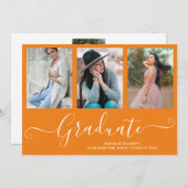 Invitation Script Graduate 4 Photo Collage Orange Graduation (Devant / Derrière)