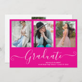 Invitation Script Graduate 4 Photo Collage Pink Graduation (Devant / Derrière)