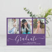 Invitation Script Graduate 4 Photo Collage Purple Graduation (Debout devant)