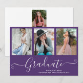 Invitation Script Graduate 4 Photo Collage Purple Graduation (Devant / Derrière)