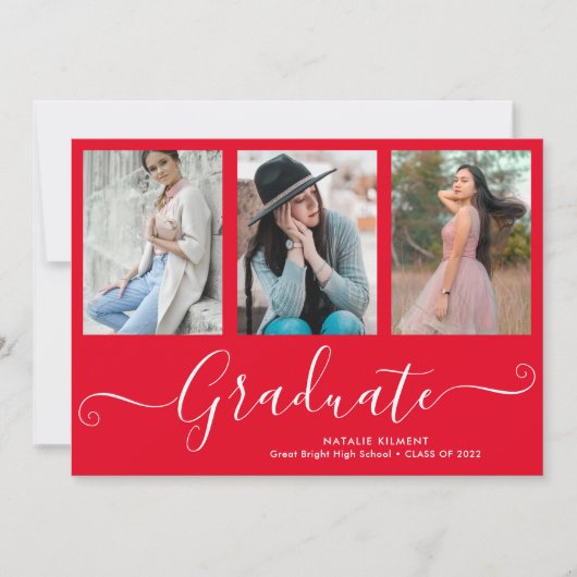 Invitation Script Graduate 4 Photo Collage Red Graduation (Devant)