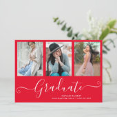 Invitation Script Graduate 4 Photo Collage Red Graduation (Debout devant)