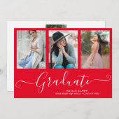 Invitation Script Graduate 4 Photo Collage Red Graduation (Devant / Derrière)