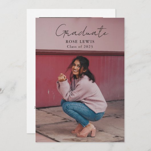 Invitation Script Graduation 2-side Photo Portrait Party (Devant / Derrière)