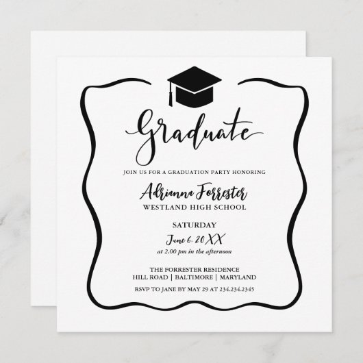 Invitation Script Graduel moderne Décontracté Casquette Grad (Devant / Derrière)