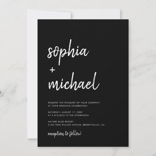Invitation Script Gras Moderne Mariage noir et blanc (Devant)