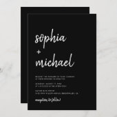 Invitation Script Gras Moderne Mariage noir et blanc (Devant / Derrière)