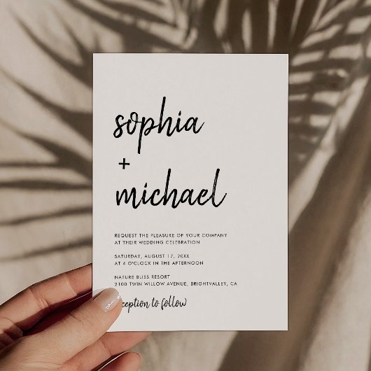 Invitation Script Gras Moderne Mariage noir et blanc