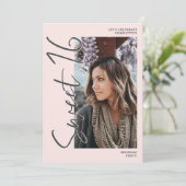 Invitation Script gris moderne 4 photos rose Sweet 16 (Debout devant)