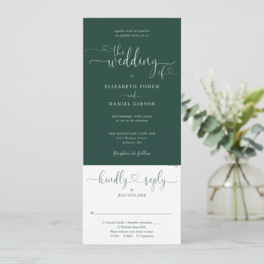 Invitation Script Heart Emerald Green Tout en un Mariage (Debout devant)