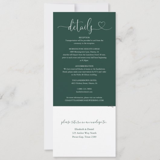 Invitation Script Heart Emerald Green Tout en un Mariage (Dos)