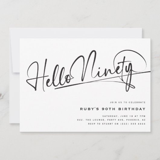 Invitation Script Hello 90th Minimalist 90th Birthday (Devant)