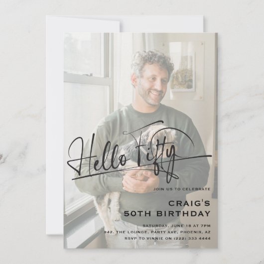 Invitation Script Hello Fifty Minimal Photo 50th Birthday (Devant)