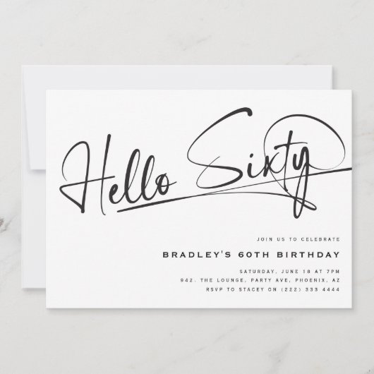 Invitation Script Hello Sixty Minimalist 60e anniversaire (Devant)