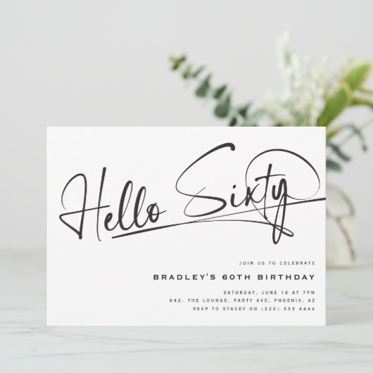 Invitation Script Hello Sixty Minimalist 60e anniversaire (Debout devant)