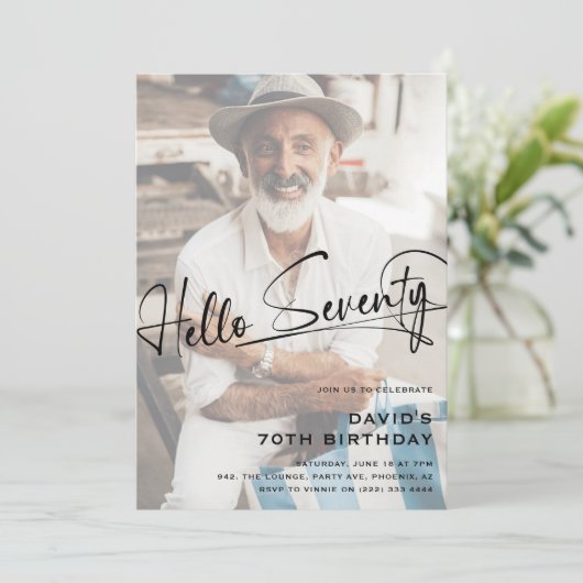 Invitation Script Hello Soixante-dix photo minimale 70e anniv (Debout devant)