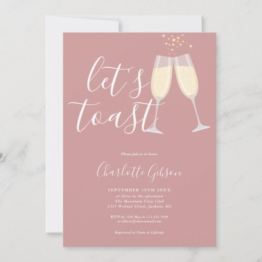 Invitation Script Let's Toast Mariage Dusty Rose Rose (Devant)