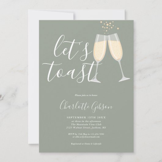 Invitation Script Let's Toast Mariage Sage Vert (Devant)
