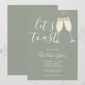 Invitation Script Let's Toast Mariage Sage Vert (Devant / Derrière)