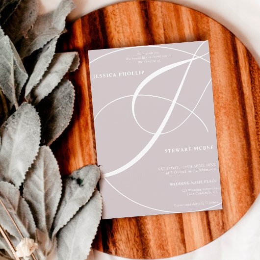 Invitation Script lilac gris mariage de calligraphie photo