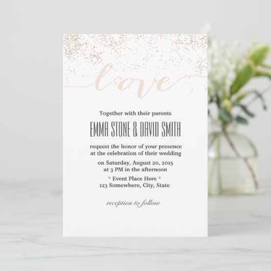 Invitation Script Love Wedding avec points de confettis moder (Debout devant)