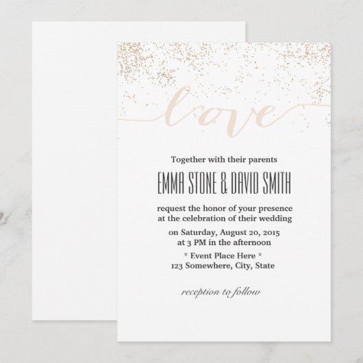 Invitation Script Love Wedding avec points de confettis moder (Devant / Derrière)