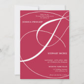 Invitation Script magenta rose photo calligraphie mariage (Devant)