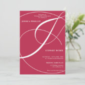 Invitation Script magenta rose photo calligraphie mariage (Debout devant)