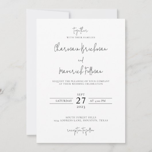 Invitation Script manuel moderne photo mariage code RSVP QR (Devant)