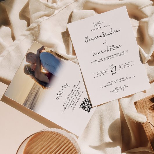 Invitation Script manuel moderne photo mariage code RSVP QR