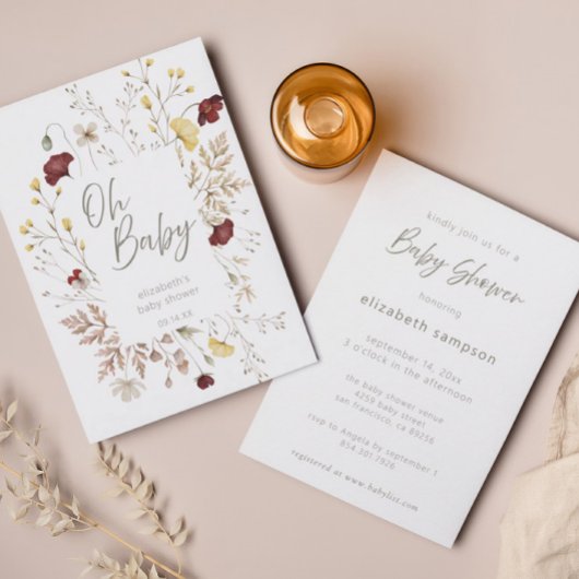 Invitation Script manuscrit Baby shower cadre floral