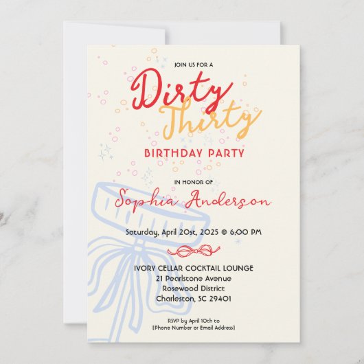 Invitation Script manuscrit Coquette Bow fête d'anniversaire (Devant)