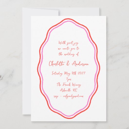 Invitation Script manuscrit Mariage de bordure rouge scintill (Devant)