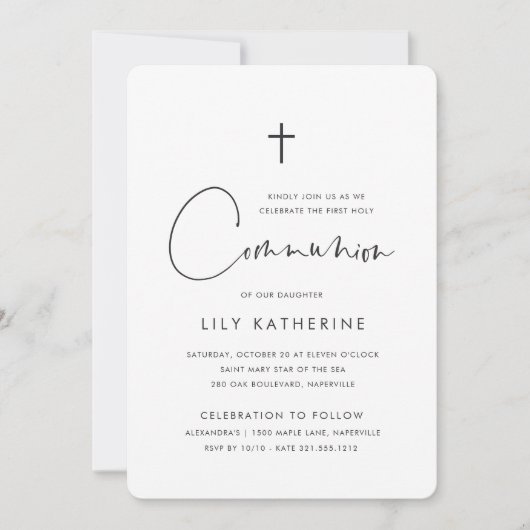 Invitation Script manuscrit minimal moderne Première communio (Devant)