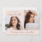 Invitation Script manuscrit moderne Blush 2 Photo Graduation (Devant)