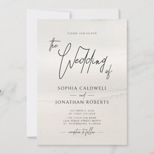 Invitation Script manuscrit moderne Tons de la Terre Mariage (Devant)