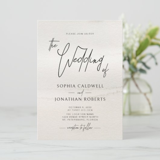 Invitation Script manuscrit moderne Tons de la Terre Mariage (Debout devant)