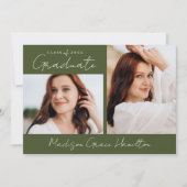Invitation Script manuscrit moderne Vert 2 Photo Graduation (Devant)