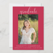 Invitation Script manuscrit Red Photo Graduation Party (Devant)