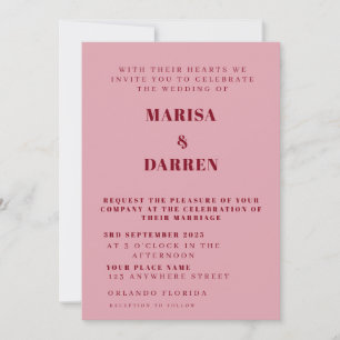 Invitation Script manuscrit rose et rouge Mariage personnalis